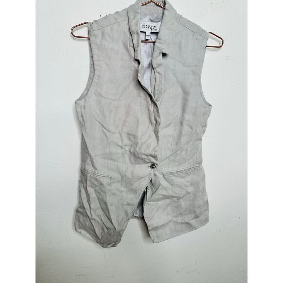 DEREK LAM 10 CROSBY Grey Linen Sleeveless Tailored Single Button Vest Size 6 - Picture 3 of 12